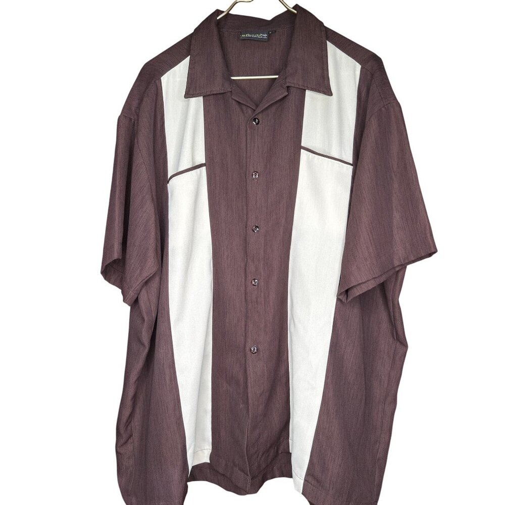 Steady Classics Brown & Beige Mens Bowling Shirt 3XL Button-Up Retro Style Short